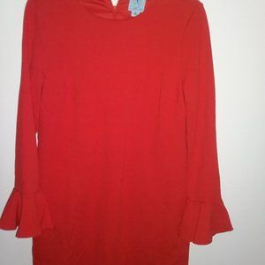CeCe  WOMEN'S RED LONG BELL SLEEVE LINEN DRESS